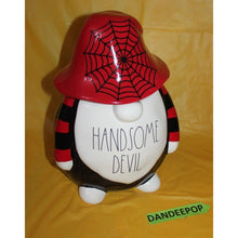 Load image into Gallery viewer, Rae Dunn Handsome Devil Gnome Seal Tight Ceramic Canister Halloween Spider Web