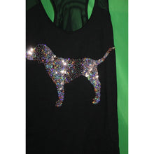 Load image into Gallery viewer, Victoria's Secret Pink Bling Black Gold Glitter Dog Image On Tank Top Size Small
