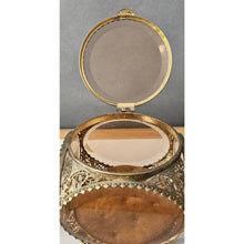 Load image into Gallery viewer, Antique Pair Of Brass Cherub With Amber Beveled Glass Hinged Jewelry Casket