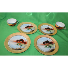 Load image into Gallery viewer, Vintage Japan Early 1900 Hand Painted Lusterware 6 Piece Landscape Plates Cups