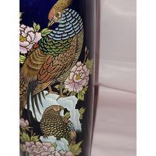 Load image into Gallery viewer, Ray Japan Blue Cobalt Ceramic Vase Bird Peacock Cherry Blossom Theme