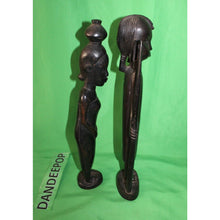 Load image into Gallery viewer, Vintage Pair Of Hand Carved Ebony Ironwood African Warrior Figures 14" Tall