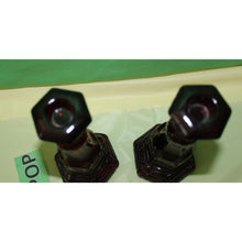 Load image into Gallery viewer, Ruby Red Glass Avon Cape Cod 1876 Pair Of Charisma Cologne Candlesticks Empty