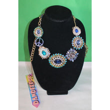 Load image into Gallery viewer, Vintage Jeweled Gemstone And Rhinestone Bib Necklace Costume Jewelry
