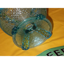 Load image into Gallery viewer, Vintage Northwood Button Panel Blue Opalescent Crimped Top Glass Candy Dish