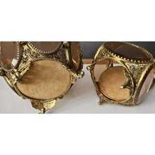 Load image into Gallery viewer, Antique Pair Of Brass Cherub With Amber Beveled Glass Hinged Jewelry Casket