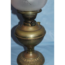 Load image into Gallery viewer, Antique Estate Kerosene Oil Lamp Three Feathers Germany Chimney Pink Globe Brass