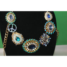 Load image into Gallery viewer, Vintage Jeweled Gemstone And Rhinestone Bib Necklace Costume Jewelry