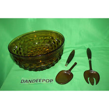 Load image into Gallery viewer, Whitehall Colony Gold Amber Glass Diamond Pattern 3 Piece Salad Set K6217