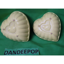 Load image into Gallery viewer, 2 Vintage Yellow Ceramic Heart Baking Dishes With Embossed Bird On Back Design