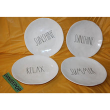 Load image into Gallery viewer, 4 Piece Rae Dunn Melamine Magenta Sunshine Relax Summer 10" White Dinner Plates