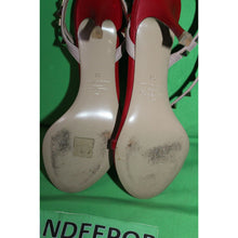Load image into Gallery viewer, Valentino Garavani Gold Rockstud Red Calfskin Leather Sandal Heels Size 37