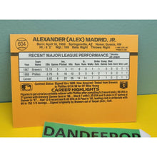 Load image into Gallery viewer, 1989 Alexander Alex Madrid Jr. Error DonRuss Baseball Card 604