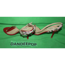 Load image into Gallery viewer, Valentino Garavani Gold Rockstud Red Calfskin Leather Sandal Heels Size 37