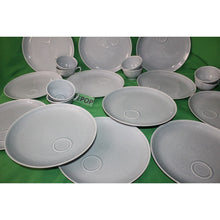 Load image into Gallery viewer, 24 Piece Blue Gray Wood Song Harkerware Dinner Snack Plates Cups Maple Leaf Set