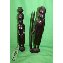 Load image into Gallery viewer, Vintage Pair Of Hand Carved Ebony Ironwood African Warrior Figures 14" Tall