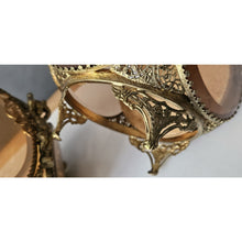 Load image into Gallery viewer, Antique Pair Of Brass Cherub With Amber Beveled Glass Hinged Jewelry Casket