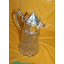 Load image into Gallery viewer, Antique WA Italy Diamond Cut Crystal Silver Plate Pitcher Decanter Carafe