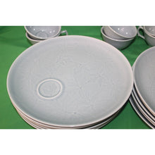 Load image into Gallery viewer, 24 Piece Blue Gray Wood Song Harkerware Dinner Snack Plates Cups Maple Leaf Set