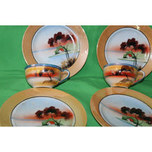 Load image into Gallery viewer, Vintage Japan Early 1900 Hand Painted Lusterware 6 Piece Landscape Plates Cups