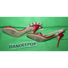 Load image into Gallery viewer, Valentino Garavani Gold Rockstud Red Calfskin Leather Sandal Heels Size 37