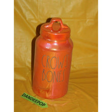 Load image into Gallery viewer, Rae Dunn Crow's Bones Orange Luster Finish Ceramic Canister Halloween Decor