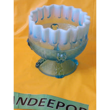 Load image into Gallery viewer, Vintage Northwood Button Panel Blue Opalescent Crimped Top Glass Candy Dish