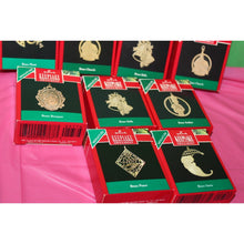 Load image into Gallery viewer, 9 Piece Miniature Hallmark Christmas Holiday Ornaments 1990-1991 Brass Plated