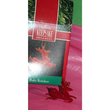 Load image into Gallery viewer, Vintage Hallmark Keepsake Miniature Ruby Reindeer Blown Glass Holiday Ornament