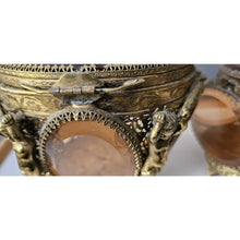 Load image into Gallery viewer, Antique Pair Of Brass Cherub With Amber Beveled Glass Hinged Jewelry Casket