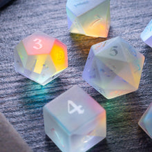 Load image into Gallery viewer, Gemstone Raised Dichroic Glass DND Dice Set