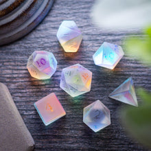 Load image into Gallery viewer, Gemstone Raised Dichroic Glass DND Dice Set