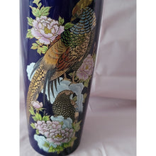 Load image into Gallery viewer, Ray Japan Blue Cobalt Ceramic Vase Bird Peacock Cherry Blossom Theme