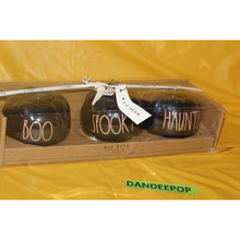 Load image into Gallery viewer, Rae Dunn Boo Spooky Haunted 3 Pc Pumpkin Black Ceramic Luster Candle Holders