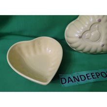 Load image into Gallery viewer, 2 Vintage Yellow Ceramic Heart Baking Dishes With Embossed Bird On Back Design
