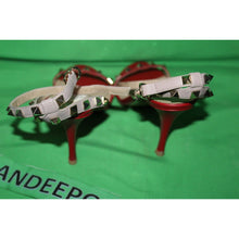 Load image into Gallery viewer, Valentino Garavani Gold Rockstud Red Calfskin Leather Sandal Heels Size 37