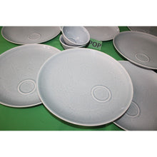 Load image into Gallery viewer, 24 Piece Blue Gray Wood Song Harkerware Dinner Snack Plates Cups Maple Leaf Set
