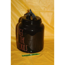 Load image into Gallery viewer, Rae Dunn Fangs For The Memories Black Ceramic Storage Canister Artisan Halloween