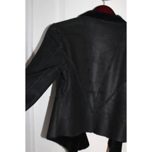 Load image into Gallery viewer, Black Fur Lined Leather Women's Size Small Evening Coat Short
