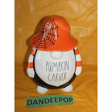 Load image into Gallery viewer, Rae Dunn Pumpkin Carver Gnome Seal Tight Ceramic Canister Halloween Spider Web