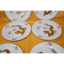 Load image into Gallery viewer, 6 Piece Antique Japanese Dragon Meikei China Painted Plates With Gold Trim