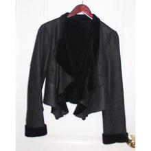 Load image into Gallery viewer, Black Fur Lined Leather Women's Size Small Evening Coat Short