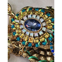 Load image into Gallery viewer, Vintage Jeweled Gemstone And Rhinestone Bib Necklace Costume Jewelry