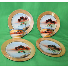 Load image into Gallery viewer, Vintage Japan Early 1900 Hand Painted Lusterware 6 Piece Landscape Plates Cups