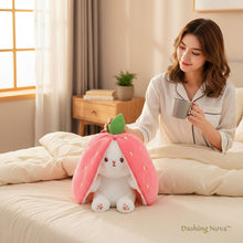 Load image into Gallery viewer, Reversible Strawberry Bunny Plush Toy Soft Polyester Stuffed Animal for Kids Hide and Seek Transforming Toy