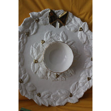 Load image into Gallery viewer, Vintage Magenta Rae Dunn White Poinsettia With Gold Bow And Accents Chip Dip