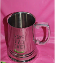 Load image into Gallery viewer, Pier One Imports Silver Color Metal Beer Mug With Handle Reads Best Dad Ever