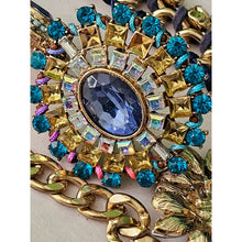 Load image into Gallery viewer, Vintage Jeweled Gemstone And Rhinestone Bib Necklace Costume Jewelry