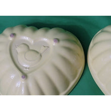 Load image into Gallery viewer, 2 Vintage Yellow Ceramic Heart Baking Dishes With Embossed Bird On Back Design