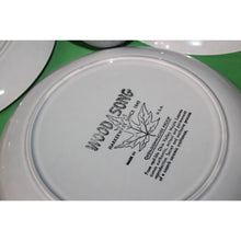 Load image into Gallery viewer, 24 Piece Blue Gray Wood Song Harkerware Dinner Snack Plates Cups Maple Leaf Set